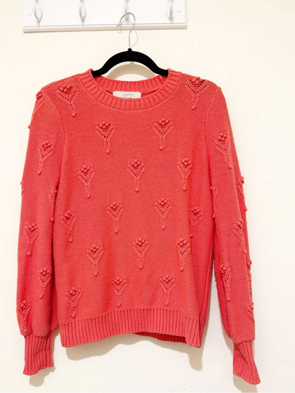 LOFT Coral Crewneck Textured Bobble Sweater